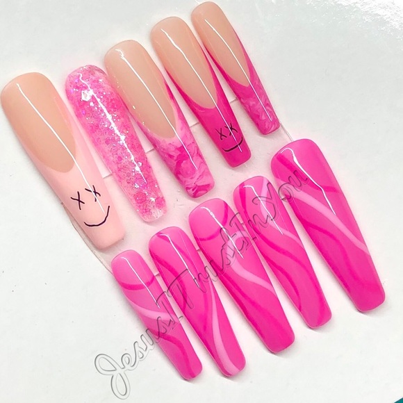 HAPPY FACE ☺️- XXL BALLERINA PRESS ON NAILS - Picture 10 of 12